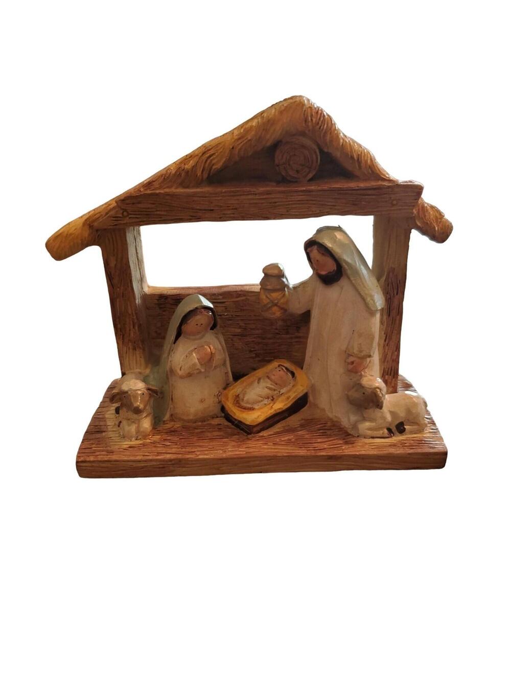 Premier Nativity Manger Scene Resin 4" Base 3.75" Tall 1.73" Width